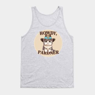Howdy Pardner/Partner! Cute Gray Tabby Cowboy Kitty Cat - Tan Western Design Tank Top